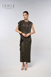 Italian Pleated Elegant Metallic Dress
