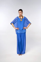 Italian Sequin Silk Blouse with Italian Plain Silk Pants