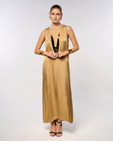 Italian Satin Plain Sleeves Long Dress