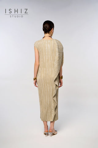 Italian Pleated Elegant Metallic Dress