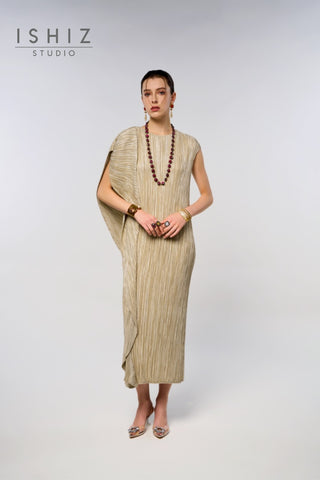 Italian Pleated Elegant Metallic Dress