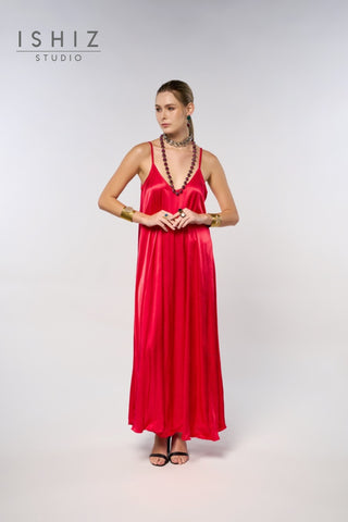 Italian Plain Satin Strap Dress