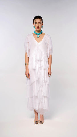 Italian V-Neck  Layered Sequin Dress