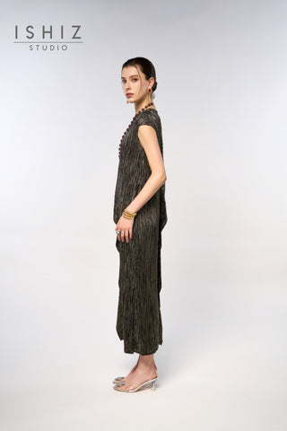 Italian Pleated Elegant Metallic Dress