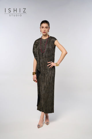Italian Pleated Elegant Metallic Dress