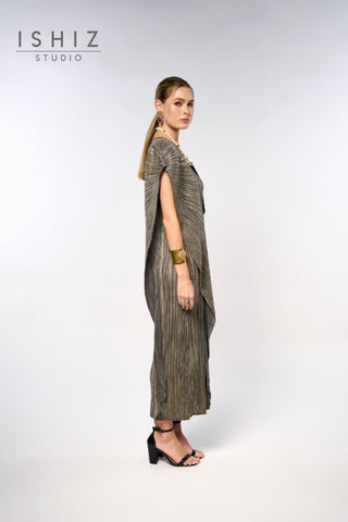 Italian Pleated Elegant Metallic Dress