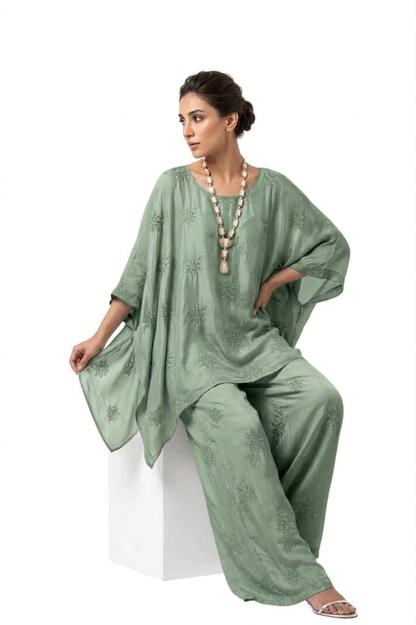 Schiffli Embroidered Round Neck Set
