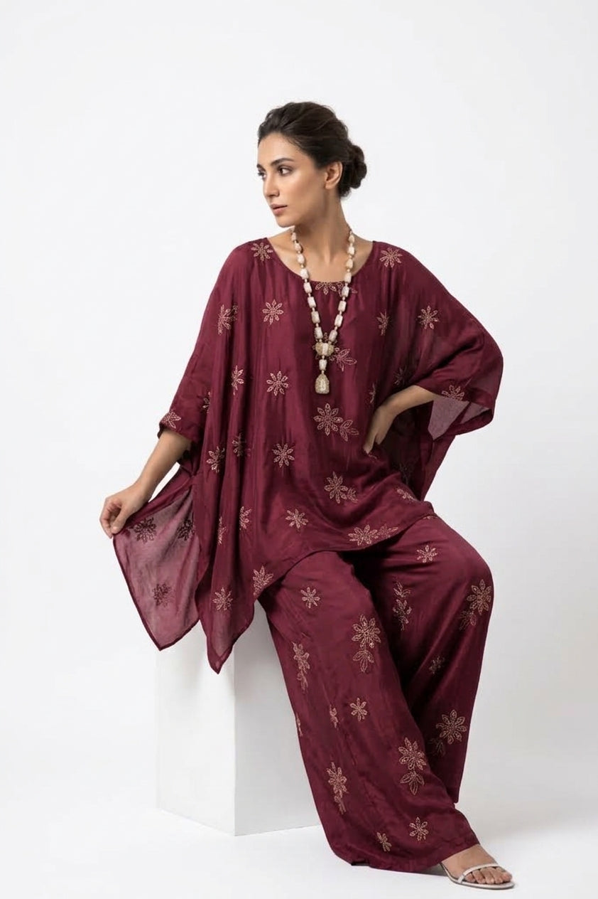 Schiffli Embroidered Round Neck Set