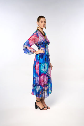 Italian Printed Long Waist Dress