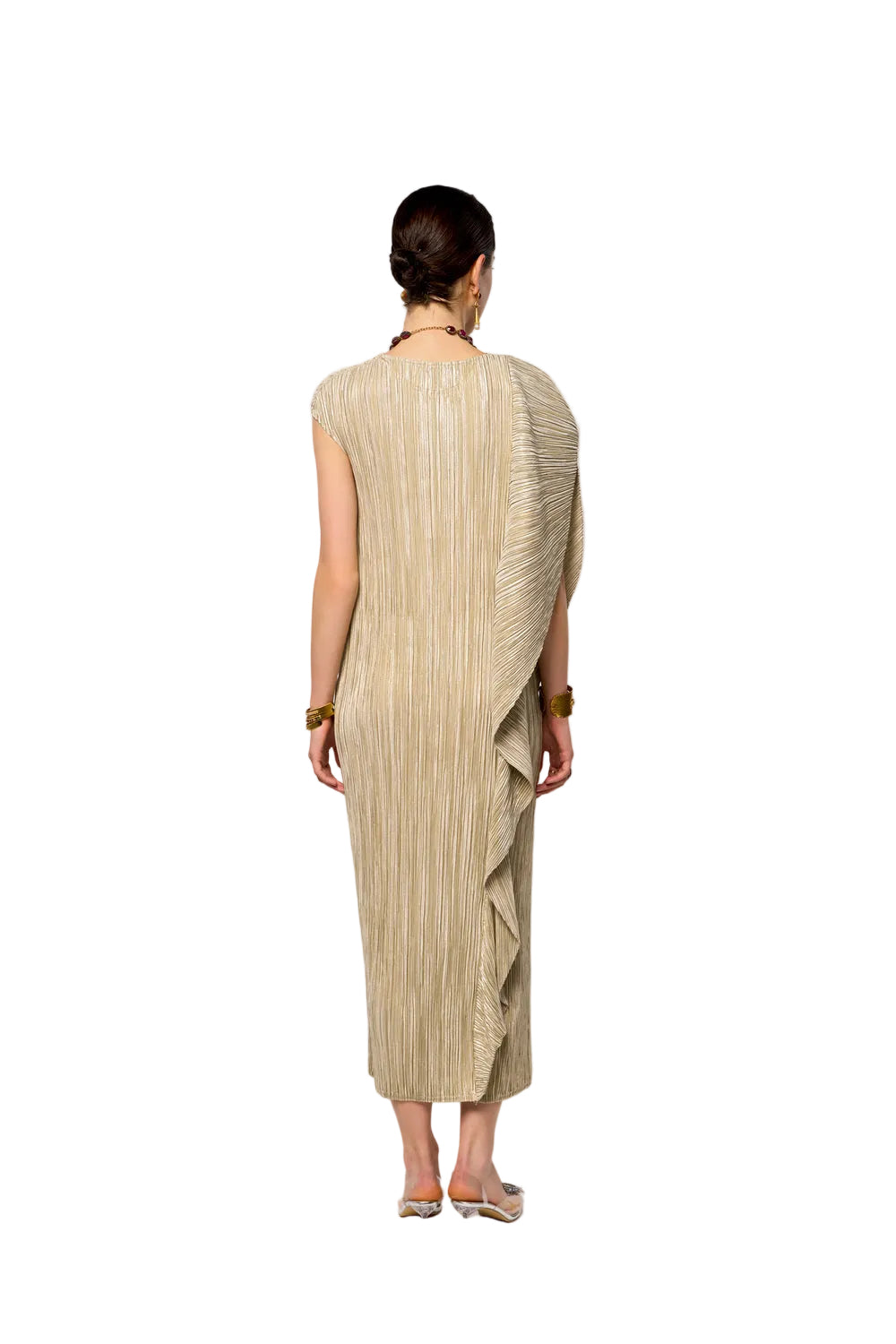 Vera Pleated Metallic Dress