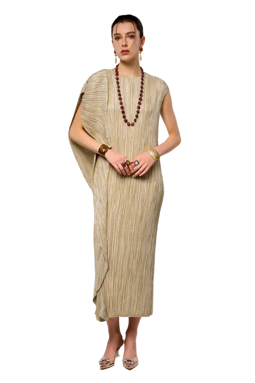 Vera Pleated Metallic Dress