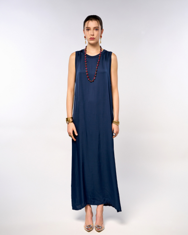 Italian Satin Plain Sleeves Long Dress