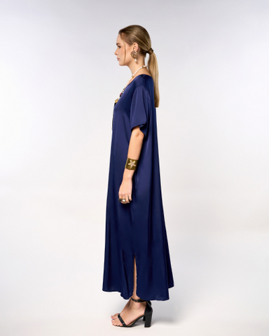 Italian Satin Plain Sleeves Long Dress
