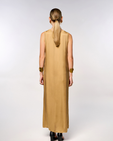Italian Satin Plain Sleeves Long Dress