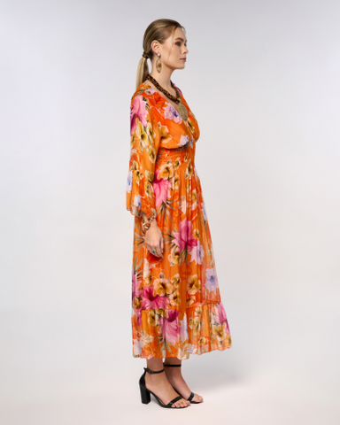 Italian Printed Long Waist Dress