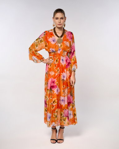Italian Printed Long Waist Dress