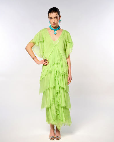 Italian V-Neck  Layered Sequin Dress