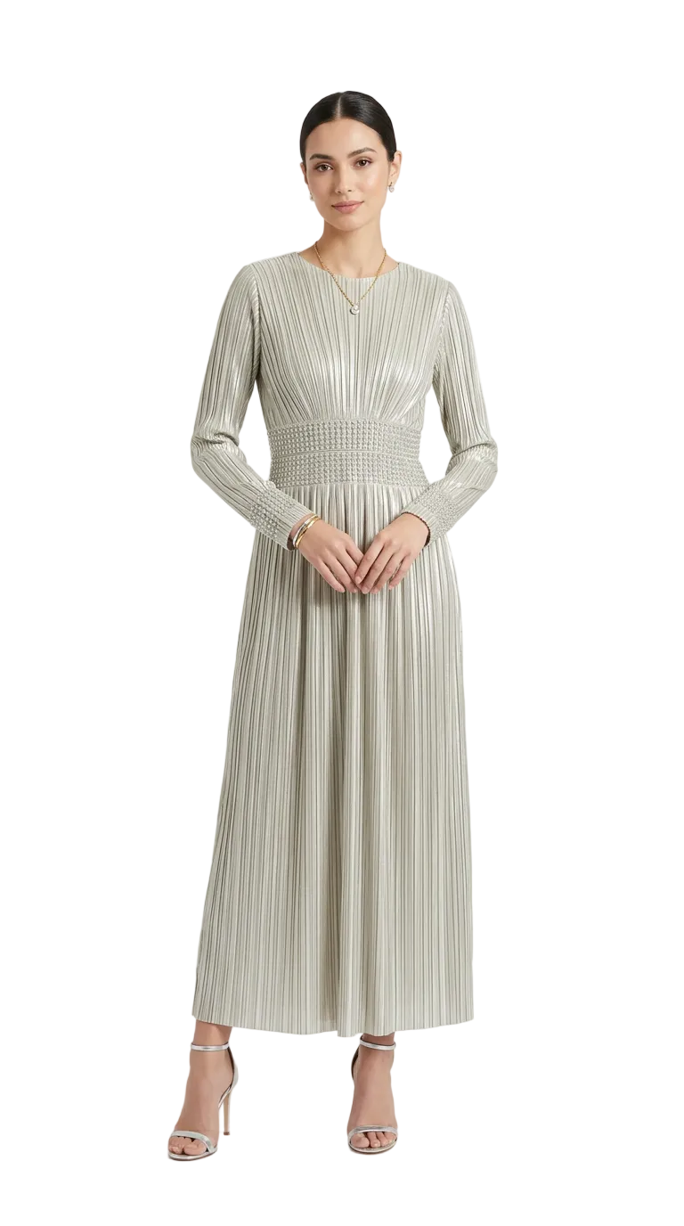 Pleated Metallic Dress